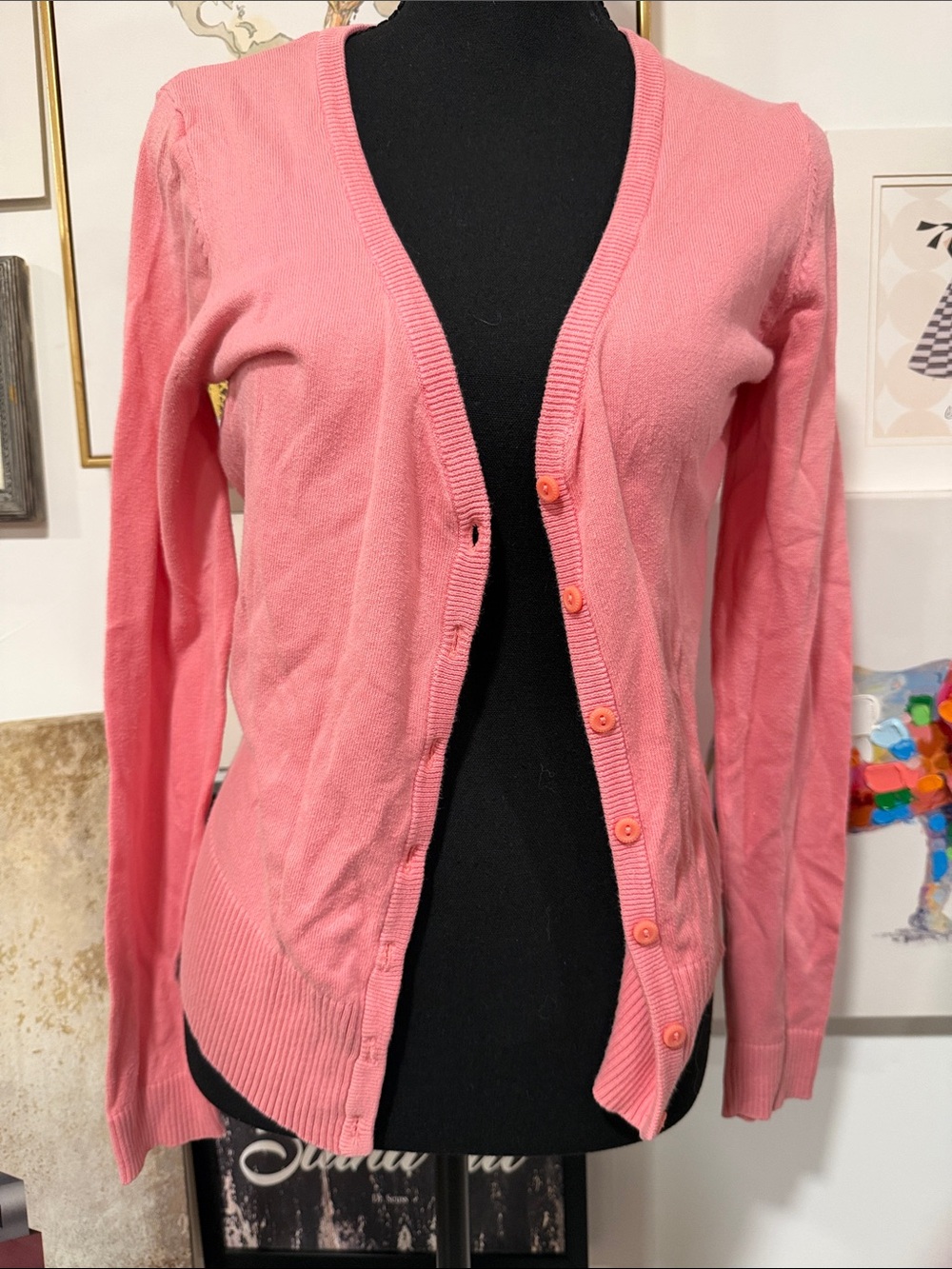 H&M Pink Button-Up V-Neck Cardigan